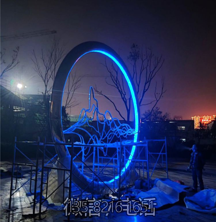 不銹鋼山水圓環發光景觀雕塑 不銹鋼山水圓環發光景觀雕塑