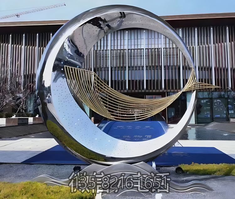 抽象不銹鋼山水月牙景觀圓環(huán)雕塑 抽象不銹鋼山水月牙景觀圓環(huán)雕塑