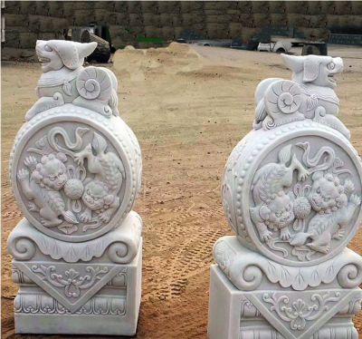 招財進寶漢白玉貔貅抱鼓石門墩