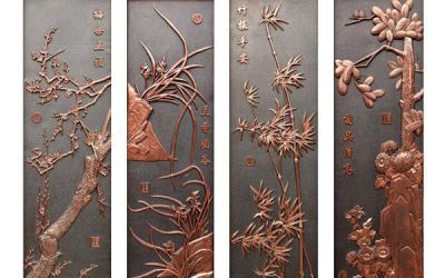 室內(nèi)鍛銅浮雕梅蘭竹菊雕塑