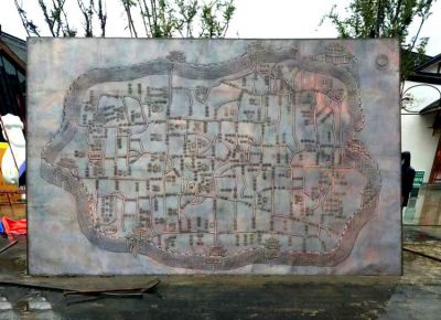 紫銅鍛造城區地圖浮雕