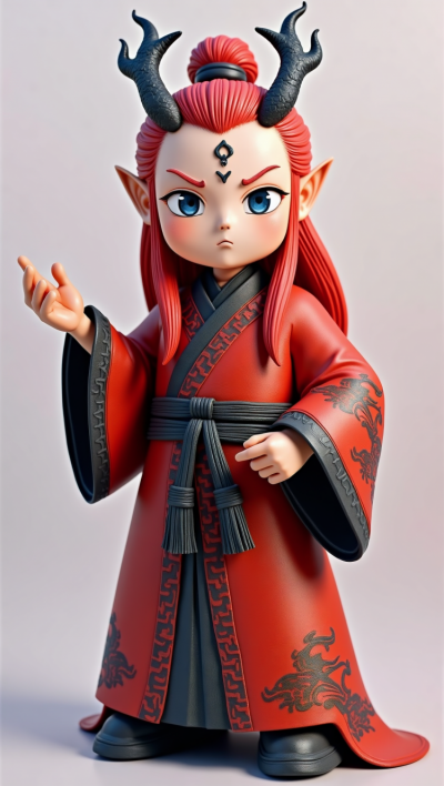 紅色造型Q版卡通敖丙雕塑