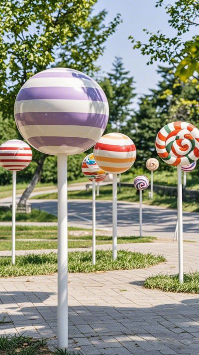 公園里的玻璃鋼棒棒糖美陳裝飾擺件