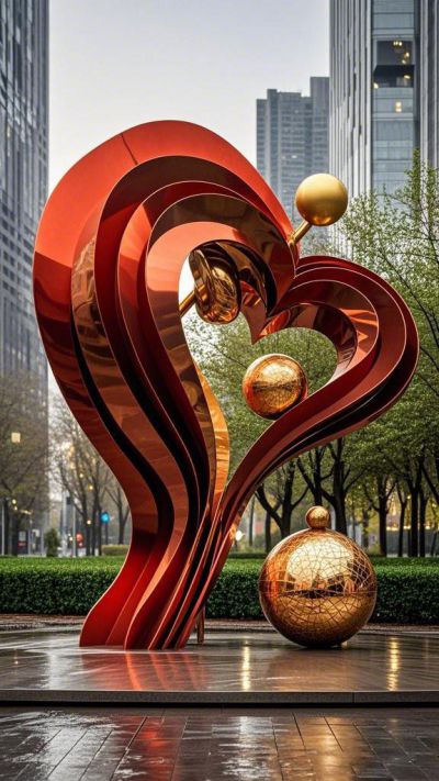 不銹鋼噴鍍愛心抽象人物雕塑
