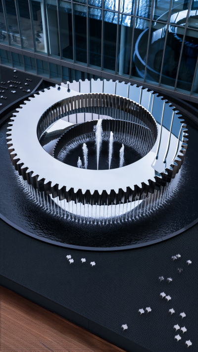 大型不銹鋼齒輪噴泉景觀雕塑