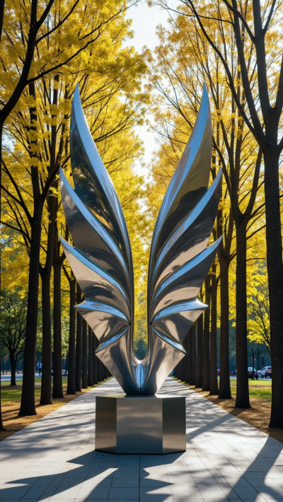 抽象不銹鋼創意翅膀造型景觀雕塑