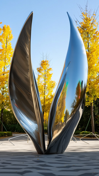 鏡面不銹鋼翅膀樹葉造型抽象藝術雕塑