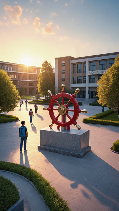 學校校園紅色船舵不銹鋼景觀雕塑