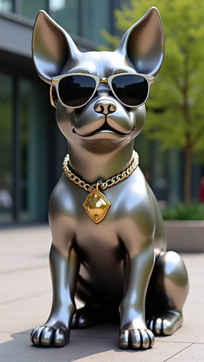 拉絲不銹鋼法國斗牛犬雕塑