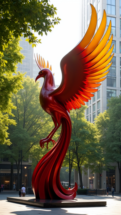 不銹鋼噴漆神鳥鳳凰雕塑