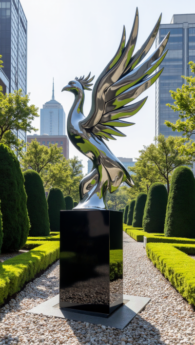 鏡面不銹鋼仿真鳳凰雕塑