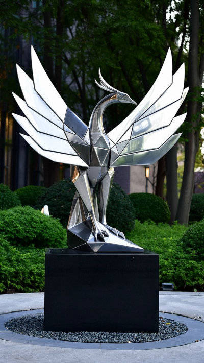 鏡面不銹鋼抽象鳳凰雕塑