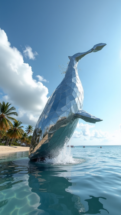 大型幾何切面不銹鋼鯨魚雕塑