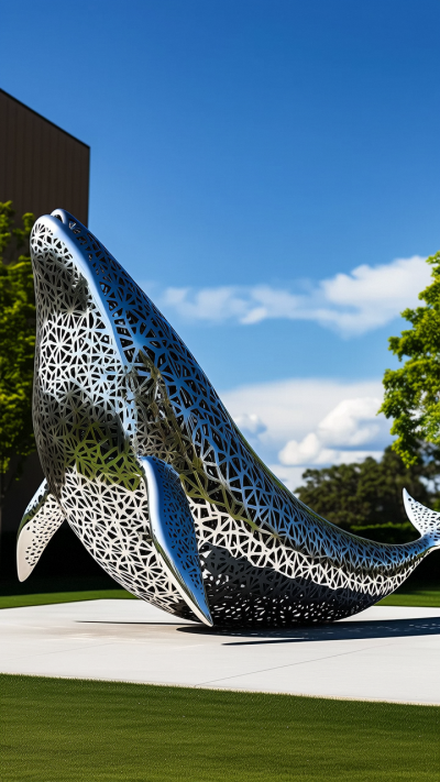 鏤空不銹鋼鯨魚雕塑