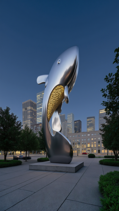 創(chuàng)意不銹鋼發(fā)光錦鯉雕塑