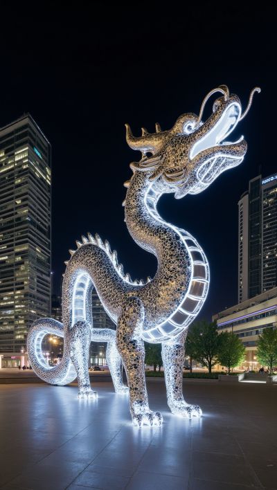 不銹鋼發光神龍雕塑
