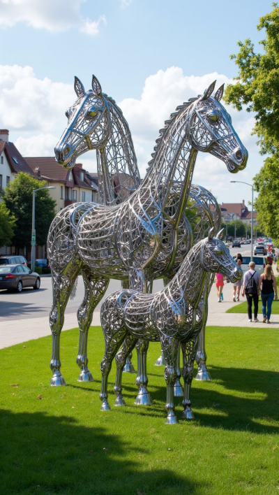 不銹鋼創意編織馬雕塑