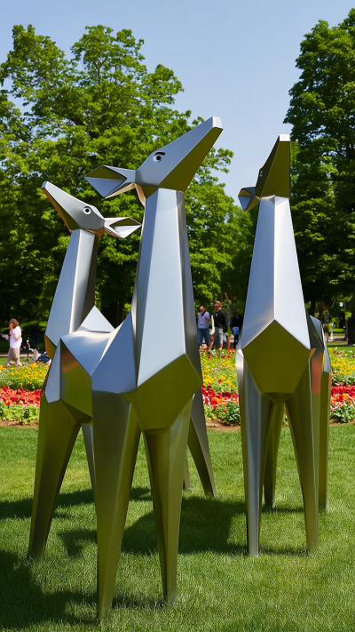 大塊面抽象不銹鋼小鹿雕塑