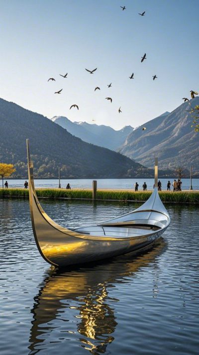 異域風不銹鋼小船雕塑