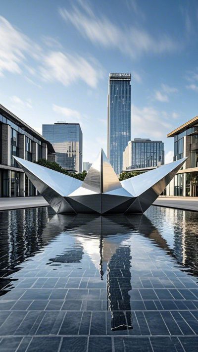 不銹鋼紙船創意景觀雕塑