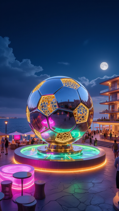 鏤空發光足球，大型不銹鋼足球雕塑