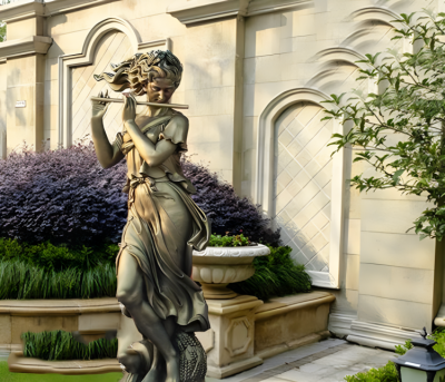 別墅小區裝飾景觀擺件銅雕吹笛子的西方人物雕塑