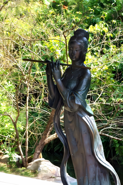 園林景區銅雕景觀吹笛子的古代人物雕塑