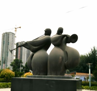 城市廣場(chǎng)大型創(chuàng)意吹嗩吶的民俗人物雕塑