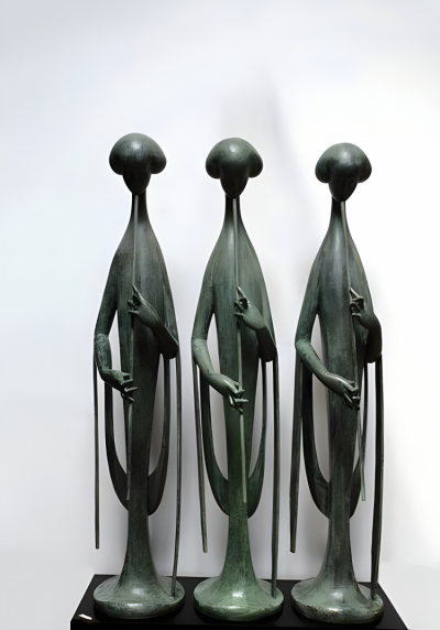 博物館抽象吹蕭的古代人物銅雕藝術擺件