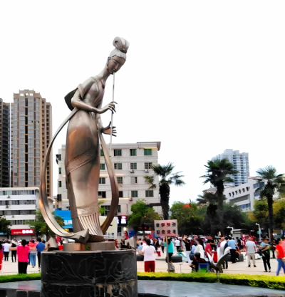 城市廣場景觀黃銅景觀吹簫的人物雕塑