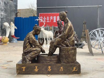 學院擺放為母洗腳玻璃鋼仿銅中國傳統孝道文化百善孝為先情景雕塑