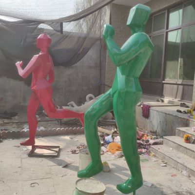 操場體育景觀玻璃鋼幾何創意抽象跑步人物雕塑