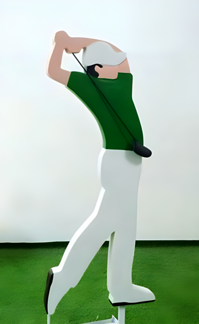 園林?jǐn)[件鐵藝噴漆剪影造型打高爾夫的人物雕塑