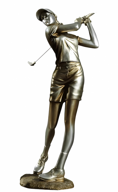 運動人物景觀玻璃鋼仿銅打高爾夫球的人物雕塑