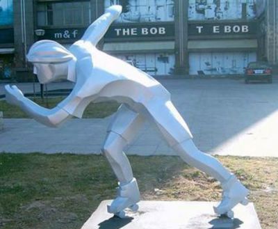 公園運動人物擺件不銹鋼塊面抽象滑冰人物雕塑