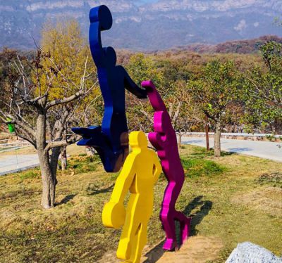 戶外園林景觀抽象不銹鋼剪影打籃球的人物雕塑