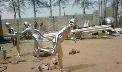 公園體育人物擺件不銹鋼鏡面抽象跑步人物雕塑