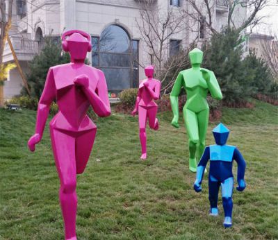 戶外小區擺件玻璃鋼幾何抽象運動跑步人物雕塑