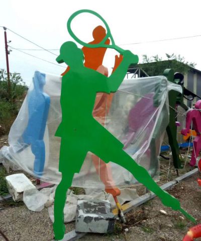 公園景觀(guān)剪影不銹鋼抽象體育運(yùn)動(dòng)打羽毛球的人物雕塑