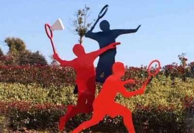花園景觀不銹鋼剪影運動景觀打羽毛球的體育人物雕塑