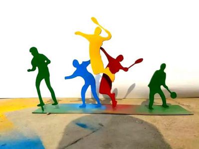 社區景觀不銹鋼剪影運動打羽毛球體育人物雕塑