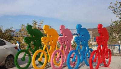 戶外園林景觀不銹鋼剪影抽象騎自行車人物雕塑