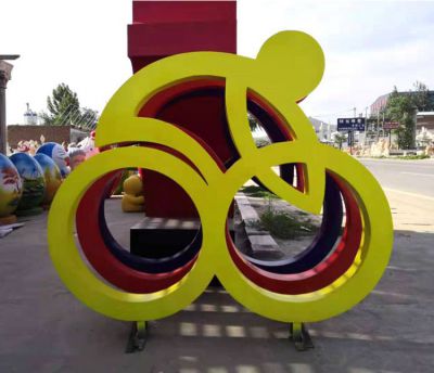 鐵藝創意抽象自行車雕塑騎車不銹鋼運動人物體育裝飾景觀擺件