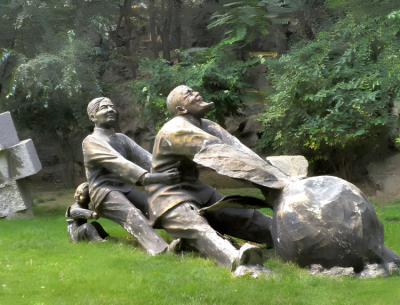 草坪景觀擺件玻璃鋼仿銅創意拔蘿卜的人物雕塑