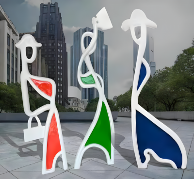 抽象不銹鋼剪影女人雕塑