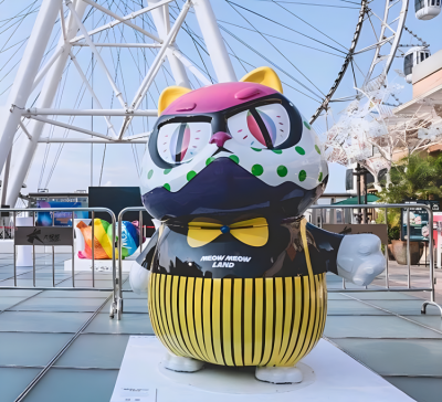 商業街廣場美陳裝飾品擺件玻璃鋼彩繪創意動物景觀貓雕塑