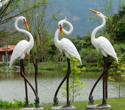 湖邊裝飾品擺件玻璃鋼仿真組合小品動(dòng)物景觀白鷺雕塑