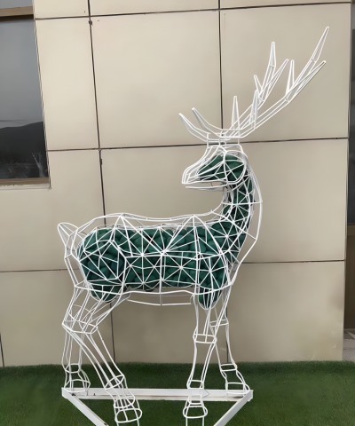 公園發(fā)光動物景觀擺件不銹鋼抽象編織鏤空梅花鹿雕塑