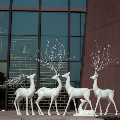 酒店裝飾景觀組合小品動物擺件玻璃鋼創意梅花鹿雕塑