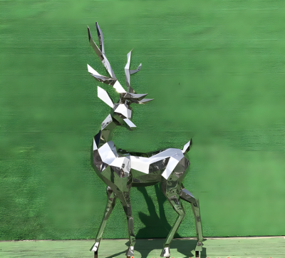 售樓部創(chuàng)意動(dòng)物景觀擺件不銹鋼幾何抽象塊面小鹿雕塑